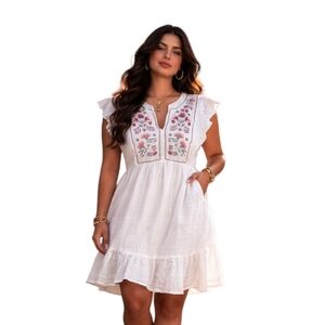 Sonoma Goods For Life White Embroidered Boho Dress Large